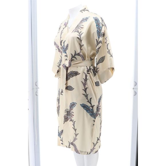 WynneLounge Matte Shine Washed Satin Maxi Robe Ecru Combo 7703593 - Picture 2 of 8